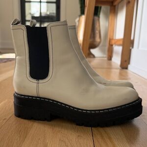 Marc Fisher Off-White and Black Ankle Booties